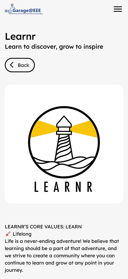 Mobile screenshot of one of Garage's projects, Learnr.