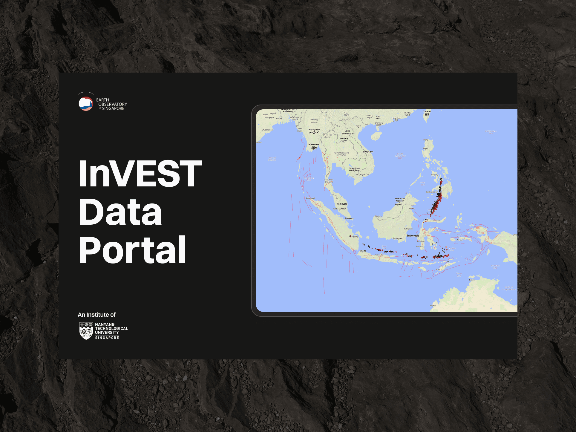 Screenshot of a map displaying various types of geological data like fault lines and volcanoes.
