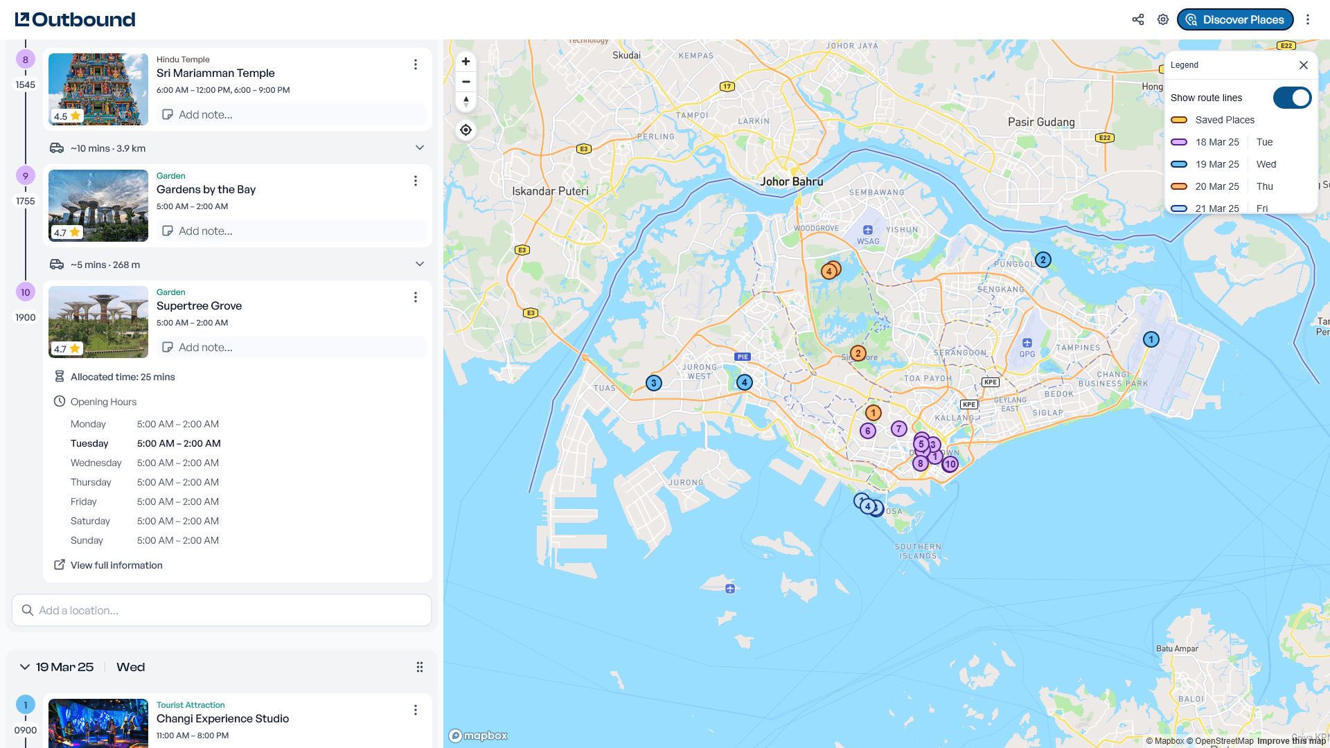 Screenshot of itinerary planner.