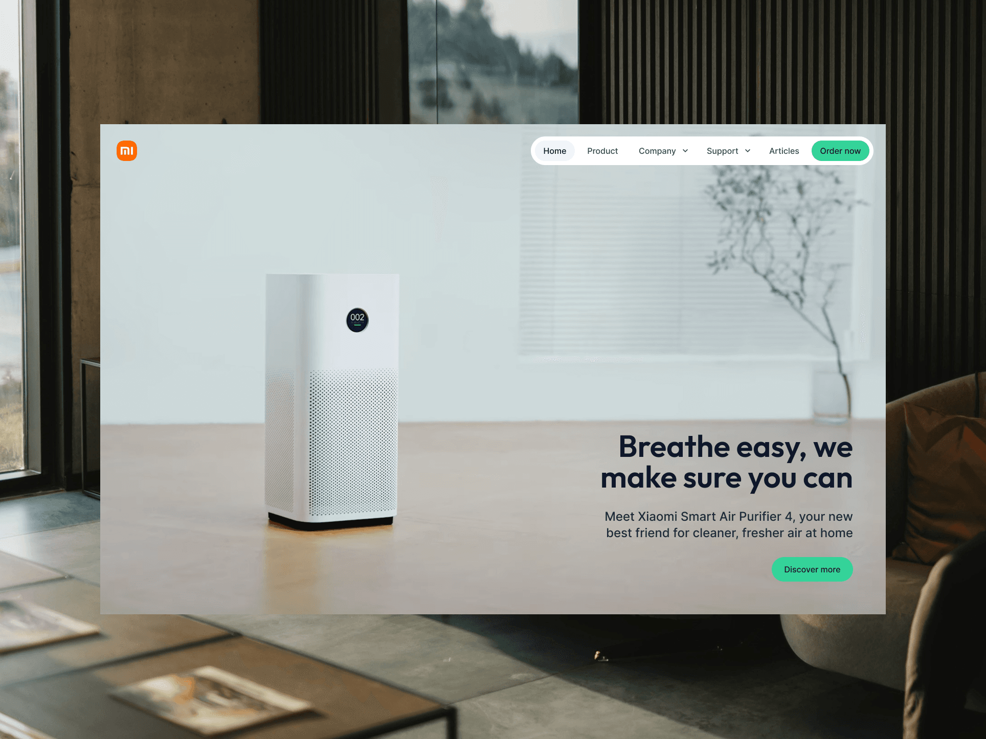 Homepage of the mock website selling Xiaomi's Smart Air Purifier 4.