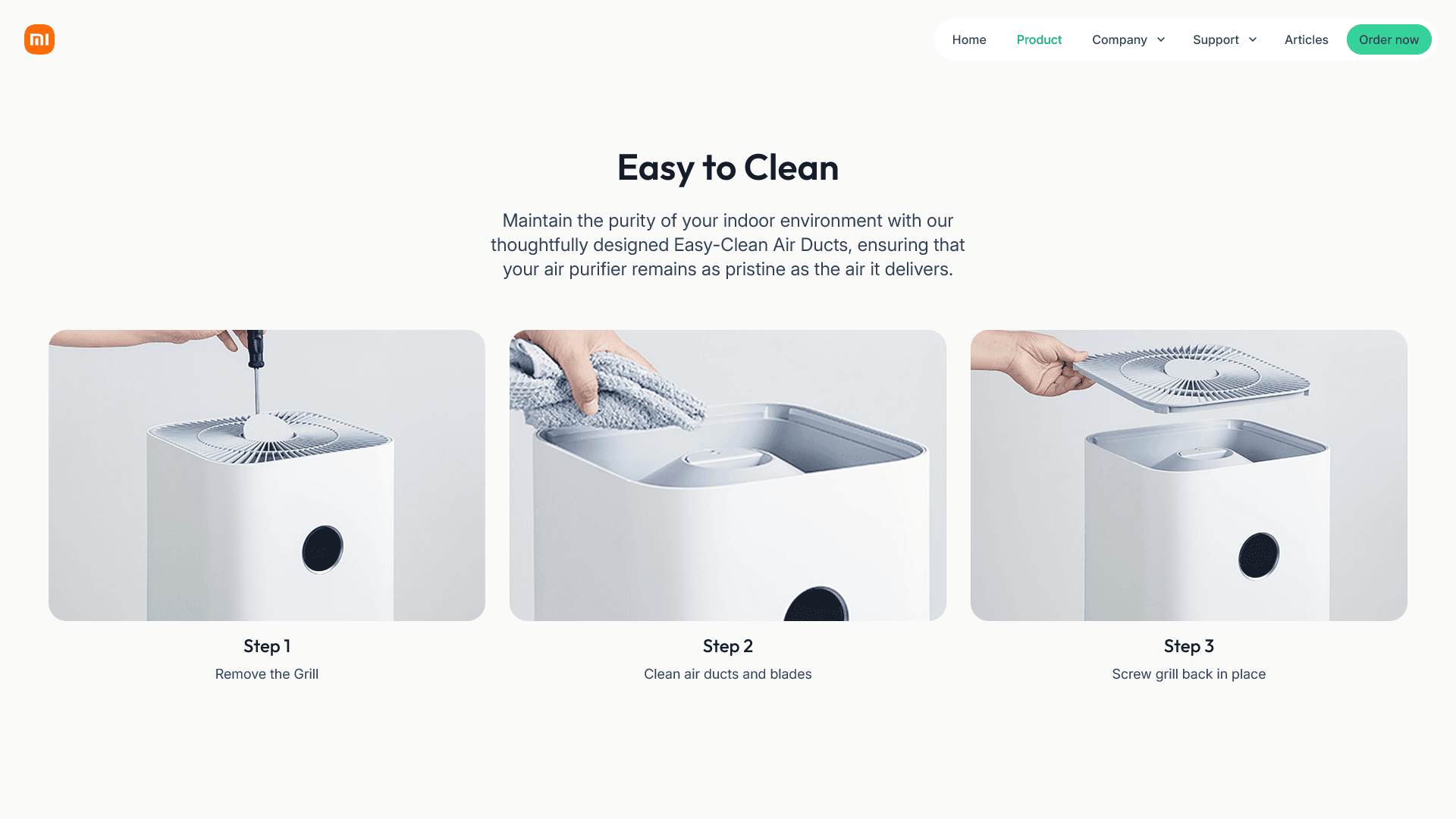 Screenshot of product page of website.